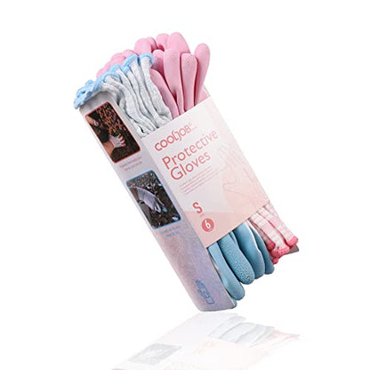 COOLJOB 6 Pairs Gardening Gloves for Women, Breathable Rubber Coated, S - color: Sakura Pink, Light Blue, size: Small (Pack of 6)