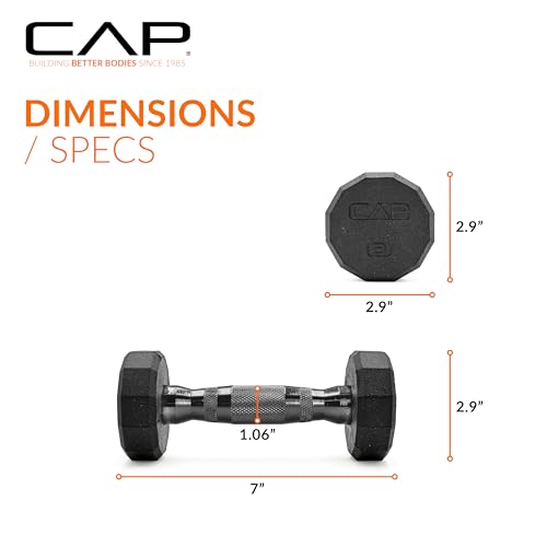 CAP Rubber Coated Dumbbell Weights, Free Weights for Home Gym Strength Training, Anti-Roll Hex Dumbbells with Black, Chrome & Comfort Grip Handles, Pairs & Sets - size: 3 lb - Pair, style: 12-Sided - Black Handle