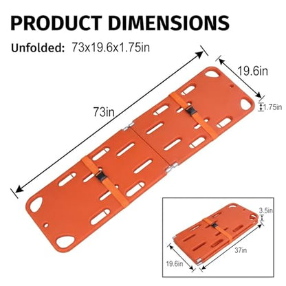 Spine Board Stretcher with Backboard Straps, Foldable Stretcher Medical Transport, Portable EMS Rescue Backboard Lightweight, 73x19.5in, Orange