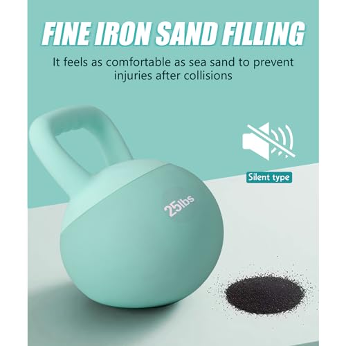 SogesPower Soft Kettlebells, Iron Sand Filled Strength Training Weights, Shock-Proof with Wide-Grip Handle, Fitness Kettlebells for Home Gym - color: 25LBS-Mint Green