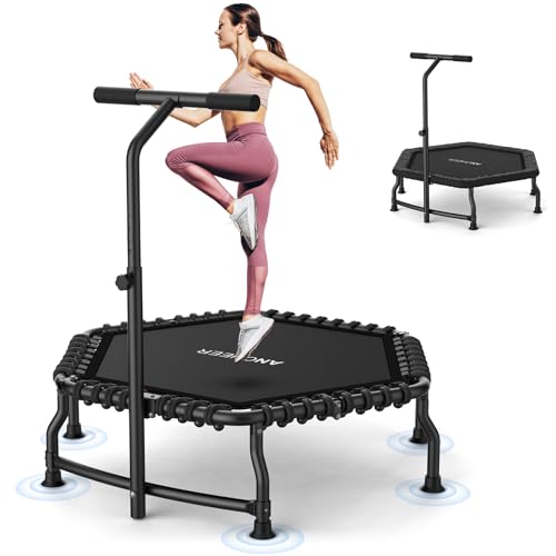 ANCHEER Trampoline, 50'' Rebounder Trampoline for Adult with Bar, Indoor Mini Trampoline, 550LBS Fitness Trampoline with Bungee, Jumping Cardio Equipment, Exercise Trampoline at Home Gym - color: Black
