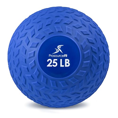 ProsourceFit Slam Medicine Balls 5, 10, 15, 20, 25, 30, 50lbs Smooth and Tread Textured Grip Dead Weight Balls for Strength and Conditioning Exercises, Cardio and Core Workouts - color: Blue, size: 25 LB