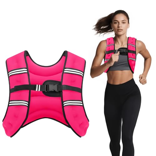 Weighted Vest, 6lb/8lb/12lb/16lb/20lb/30lb for Men, Women with Reflective Stripe, Weight Vests Adjustable for Workout, Strength Training, Running, Fitness, Muscle Building, Weight Loss clearance - color: Pink, size: 8LB
