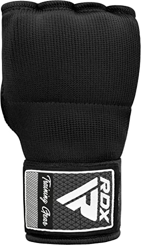 RDX Gel Boxing Hand Wraps Inner Gloves Men Women, Quick 100cm Long Wrist Straps, Elasticated Padded Fist Under Mitts Protection, Muay Thai MMA Kickboxing Martial Arts - color: Black, size: Medium