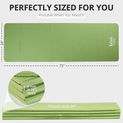 Foldable Yoga Mat + Carry Bag, 6mm 7-fold Workout Mat, Easy to Store, Anti-Slip Folding Exercise Mat for Yoga, Pilates, Home Workouts, and Floor Exercises