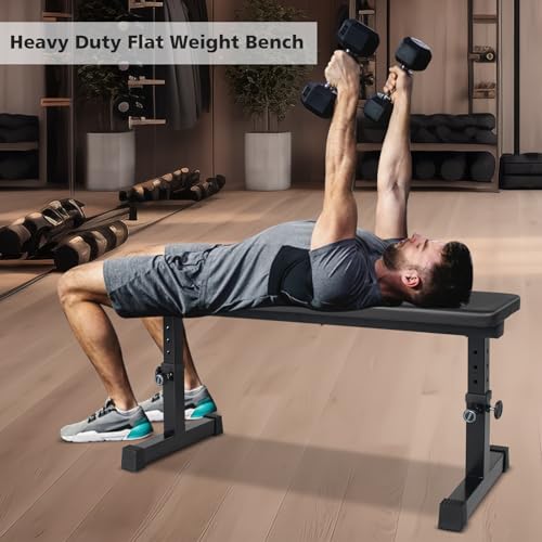 Flat Weight Bench, Adjustable Height Strength Training Bench, Heavy Duty Workout Bench for Home Gym, Multifunctional Exercise Bench Press for Full Body Exercises & Fitness, Home/Gym Easy Assembly