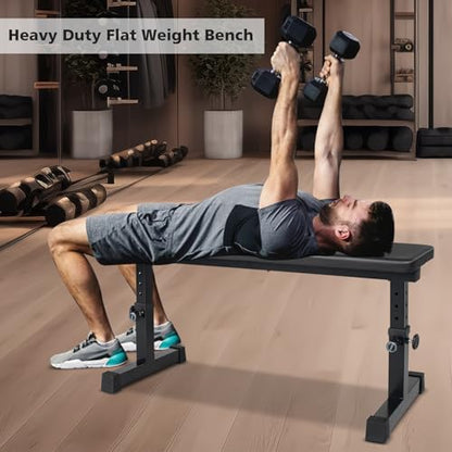 Flat Weight Bench, Adjustable Height Strength Training Bench, Heavy Duty Workout Bench for Home Gym, Multifunctional Exercise Bench Press for Full Body Exercises & Fitness, Home/Gym Easy Assembly
