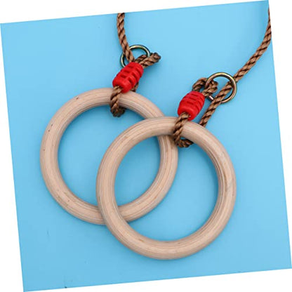 VANZACK 1pair Wooden Gymnastic Fitness Rings Boys and Girls Adults Exercise Equipment Pp Rope Indoor Pull-up Push-up Dip Training Ring