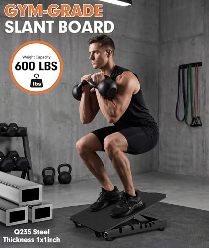 Steel Slant Board for Calf Stretching, 600lbs Capacity Incline Board with Full-Surface High-Grip Tape, 5-Level Adjustable Squat Wedge for Plantar Fasciitis, Home Gym & Physical Therapy