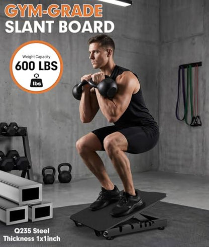 Steel Slant Board for Calf Stretching, 600lbs Capacity Incline Board with Full-Surface High-Grip Tape, 5-Level Adjustable Squat Wedge for Plantar Fasciitis, Home Gym & Physical Therapy