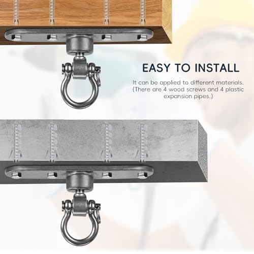 Heavy Duty Stainless Swing Hanger with Smooth Swing Bearings 180°+360°, 1500 lb Capacity for Indoor Outdoor Playground Yoga Hammock Chair Sandbag Porch Swing Bag