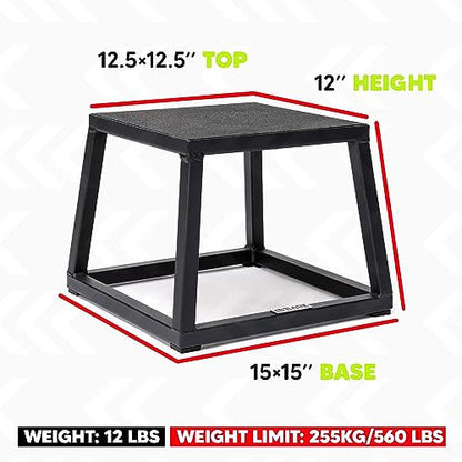Rage Fitness Steel Plyo Box 12-18-24 Inch High Anti-Slip Pre-Assembled Plyometric Jump Box for Home Gym Conditioning and Strength Training (Sold Individually) Plyometric Platform Step