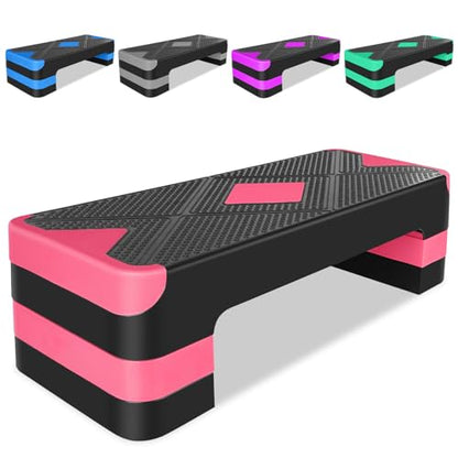 27" Exercise Workout Aerobic Step Platform Trainer, Adjustable Fitness 4-6-8in Exercise Stepper Workout with 4 Risers, Aerobics Stepper Workout Stepper for Home Gym Cardio Strength & Training