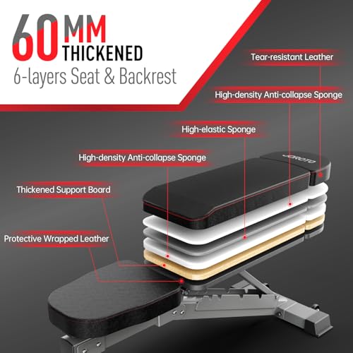 JOROTO Adjustable Weight Bench for Home Gym, Heavy-duty 1300LB Capacity | Strength Training, Bench Press, Decline, Incline, 34" Extra Backrest with Wheels Workout Bench for Home Gym, Utility