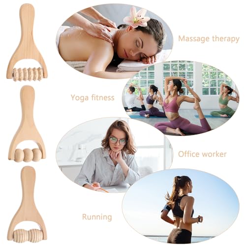 Abeillo 3Pcs Wooden Hand Massage Roller, Muscle Roller Stick, Manual Wood Therapy Massage Tools Massager Roller, for Relaxes Thigh, Leg, Hands Full Body Muscle Men Women