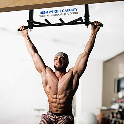 Yes4All Heavy Duty Wall Mounted Pull Up Bar – Multi-Grip Ceiling/Joist Mount Chin-Up Bar for Home Gym Strength Training, 300 lb Capacity, 5 Grip, Steel, Joist Mount, Black - color: Black
