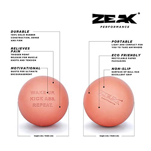 2 ZEAK Lacrosse Massage Balls for Myofascial Release, Trigger Point Therapy, Muscle Pain and Tension, Yoga, Aid Therapeutic Recovery, Fascia Release, Deep Tissue-Solid Rubber Ball Construction (Blush)