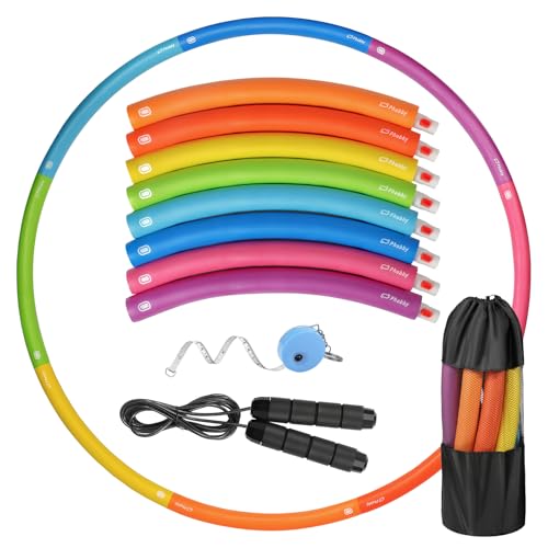 Weighted Exercise Hoop for Adults, 2.2lb&2.8lb Adjustable Fitness Hoop, 8 Detachable Hoop Sections with Jump Rope & Storage Bag, Home Gym Workout - style: Basic 2.2lb