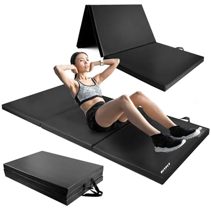 RitFit Upgraded Folding Exercise Mat, 2 Inch Thick Gymnastics Mat - color: Black(3' x 6')
