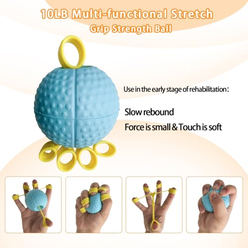 Hand Exercise Ball Squeeze Balls for Hand Therapy Finger Extension Exerciser Finger and Wrist Strengthener, Hand Grip Strengthener for Elderly, Weak Hand, Arthritis, Stroke, Carpal Tunnel(Blue -10LB)