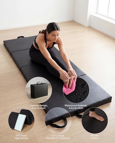 Gymnastics Mat, 6x2/3Ft 2-Inch Thick 4-Fold Exercise Floor Mat for Home Gym, Portable Yoga Mat for Pilates, Aerobics, Martial Arts & Training
