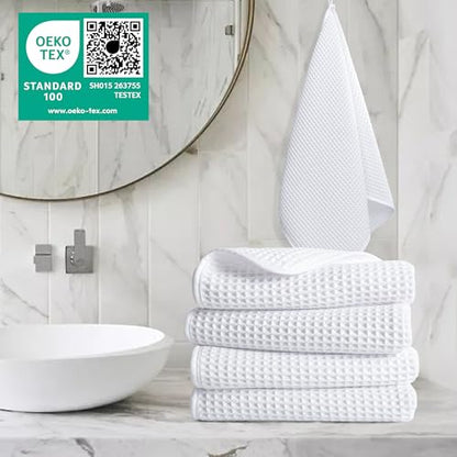 POLYTE 430 GSM Poly Blend Microfiber Quick Dry Waffle Hand Towel, 16x30 in - color: White