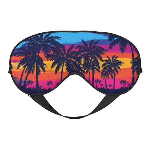 Blue Palm Trees Sleep Mask Orange Sunset Eye Mask with Adjustable Strap Eye Sleep Shade Cover Blocks Light for Women Men Airplane Travel Nap - color: Blue Palm Trees