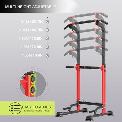 Power Tower Pull Up Bar Station, Pull Up Rack Dip Station for Home Gym, Height Adjustable Home Strength Training Fitness Workout Equipment for Beginners Under 6 Feet Tall