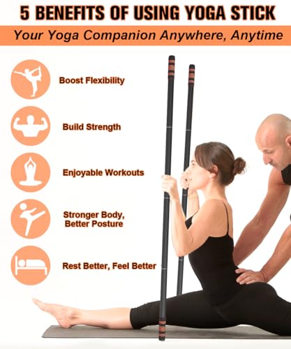 Queension 5ft Yoga Stick Adjustable Stretching Bar for Mobility & Balance - color: Black