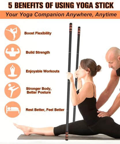 Queension 5ft Yoga Stick Adjustable Stretching Bar for Mobility & Balance - color: Black