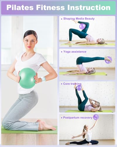 9 Inch Pilates Ball Small Exercise Ball, Workout Ball for Barre, Pilates, Yoga, Stability, Workout, Balance, Fitness at Gym Home Office - color: Purple and Green