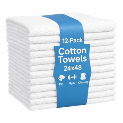 White Cotton Bath Towels 12-Pack (24x48), Lightweight Quick-Dry Gym & Pool - color: White-12 Pcs, size: 24X48