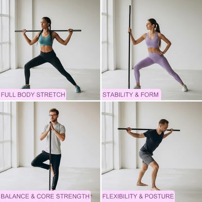 5ft Yoga Stick, Sturdy Steel Stretching Stick with Non-Slip Ends & Foam Handles for Mobility, Flexibility | Exercise Pole for Fitness, Posture Correction