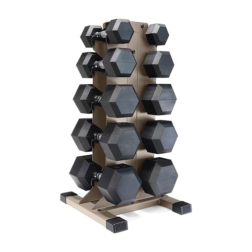 CAP Dumbbell Set with Rack, Rubber Coated Hex Free Weight Set | 100–300 lb Options, Vertical Space-Saving Storage for Home Gym Strength Training - size: 300 lb Set - Tan Rack, style: Chrome Handle