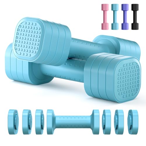 Zempox Adjustable Dumbbell Set, 4 in 1 Free Weight Dumbbell Set for Women, Hand Weight for Women at Home, Each 2lb 3lb 4lb 5lb with TPU Soft Rubber Handle for Home Gym Aquatic Fitness Equipment,Purple - color: Blue