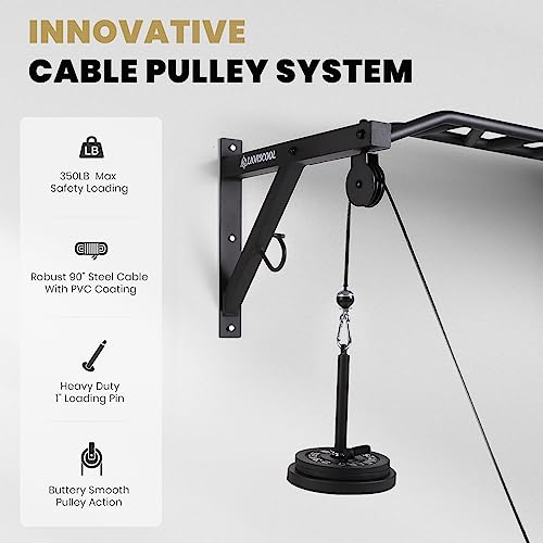 Multifunctional Wall Mounted Pull Up Bar with Pulley System, 48" and 16"/24" Multi-Grip Chin Up Bar, Cable Pulley Attachments Included, Perfect for Upper Body Workouts