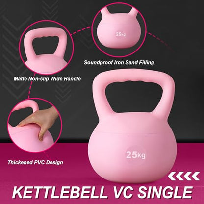 DlandHome Kettlebell Weights Strength Training Kettlebell-Great for Full Body Workout and Strength Training,Easy Grip Handle,PVC Filled with Iron Sand - color: Pink-25lbs