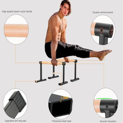 Wooden Parallettes Bars - Push Up Bars Calisthenics Equipment for Handstand Training