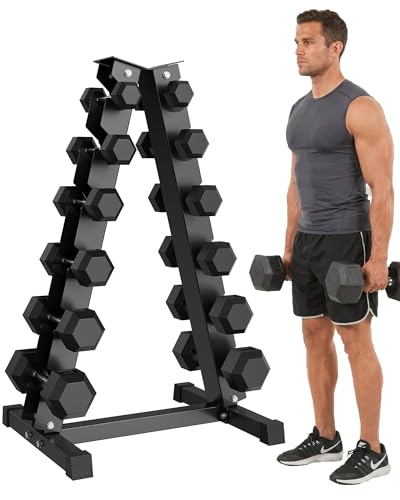 Garvee Cast Iron Hex Dumbbell Set with Storage Rack, Rubber Coated Hand Weights Dumbbells, Heavy Duty Dumbbell Set for Home Gym Strength Training, Multiple Weight Options (210/350/360/450/550LB) - size: 210LB Set