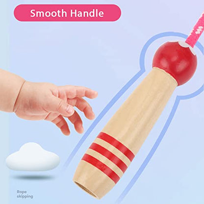 Jump Rope Kids, 7ft Adjustable Cotton Skipping Rope with Wooden Handle for Boys and Girls Fitness Outdoor Exercise - style: Red
