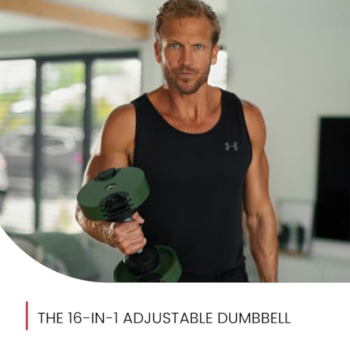 NUOBELL Adjustable Dumbbells 5-80 lbs: Replace 16 Sets, Ideal for Home Gym Weight Bench & Press - color: Tactical Green