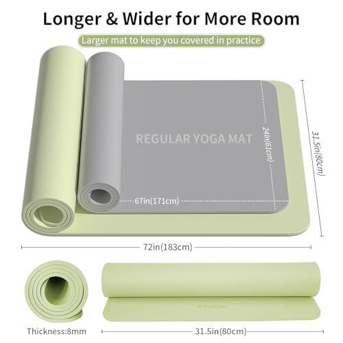 Extra Wide & Thick 8mm Yoga Mat, 72"x31.5" - color: Grass Green