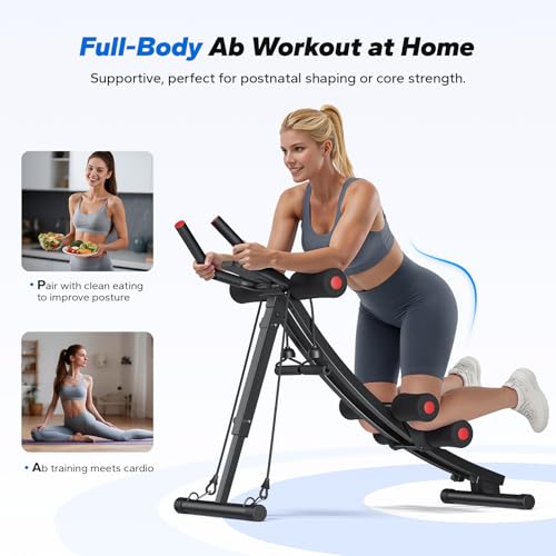 MERACH Ab Machine, Adjustable Dual Track Ab Trainer, Ab Workout Equipment - color: BALCK&RED