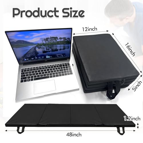Foldable Mechanics Mat for Garage Work, 48 X 16 X 1.2 in Thick EPE Knee Pad Waterproof PU Leather Folding Mat with Carry Handle Portable for Garage, Garden, Home Gym Kneel or Lie Down