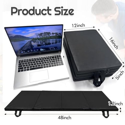 Foldable Mechanics Mat for Garage Work, 48 X 16 X 1.2 in Thick EPE Knee Pad Waterproof PU Leather Folding Mat with Carry Handle Portable for Garage, Garden, Home Gym Kneel or Lie Down
