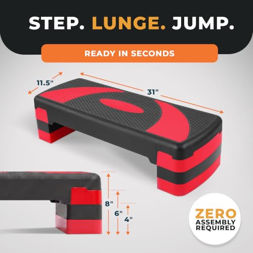BalanceFrom 31-inch Aerobic Step Platform Trainer with 3 Adjustable Risers - color: Black/Red