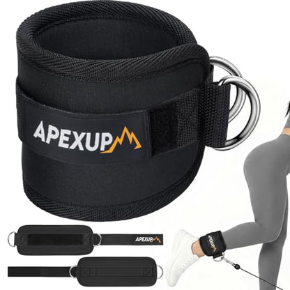 APEXUP Ankle Strap for Cable Machine, Ankle Resistance Bands, Cable Kick Back Ankle Straps for Gym, Glute Workouts, Leg Extensions, Adjustable Straps with Neoprene Padding - color: Black, style: Single