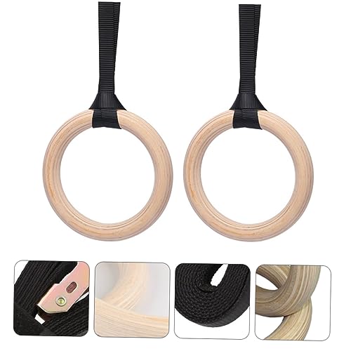 POPETPOP Gymnastic Rings Straps Solid Wood Gym Rings Fitness Equipment for Pull Ups Dips and Strength Training