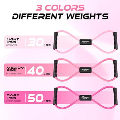 Resistance Bands, Figure 8 Resistance Band, Exercise Bands with Handles, Weights Workout Bands for Arms, Back, Shoulder, Leg, Physical Therapy, Pilates, Home Workout Equipment That Replace Dumbbells - color: 1-Pink