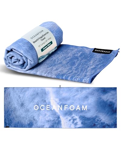 Oceanfoam Beach Towel – Lightweight, Absorbent, Quick-Drying, Sand-Resistant, Non-Slip – Ideal for Workouts, Yoga, Pilates, Beach, Pool, Boat & Travel – 25% Recycled – 72"x24" (Ocean) - color: Ocean